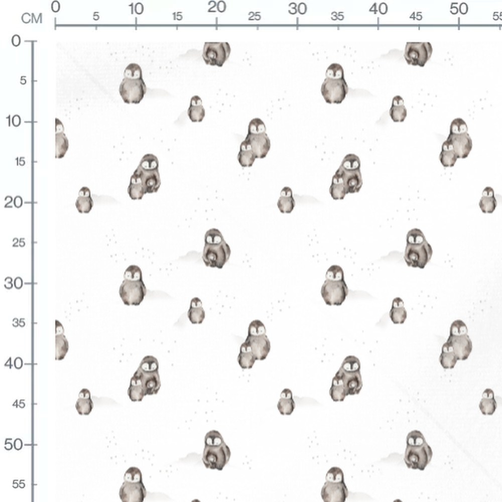 Tissu - Pingouins gris et petits points