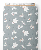 Tissu - Animaux mignons sur fond gris
