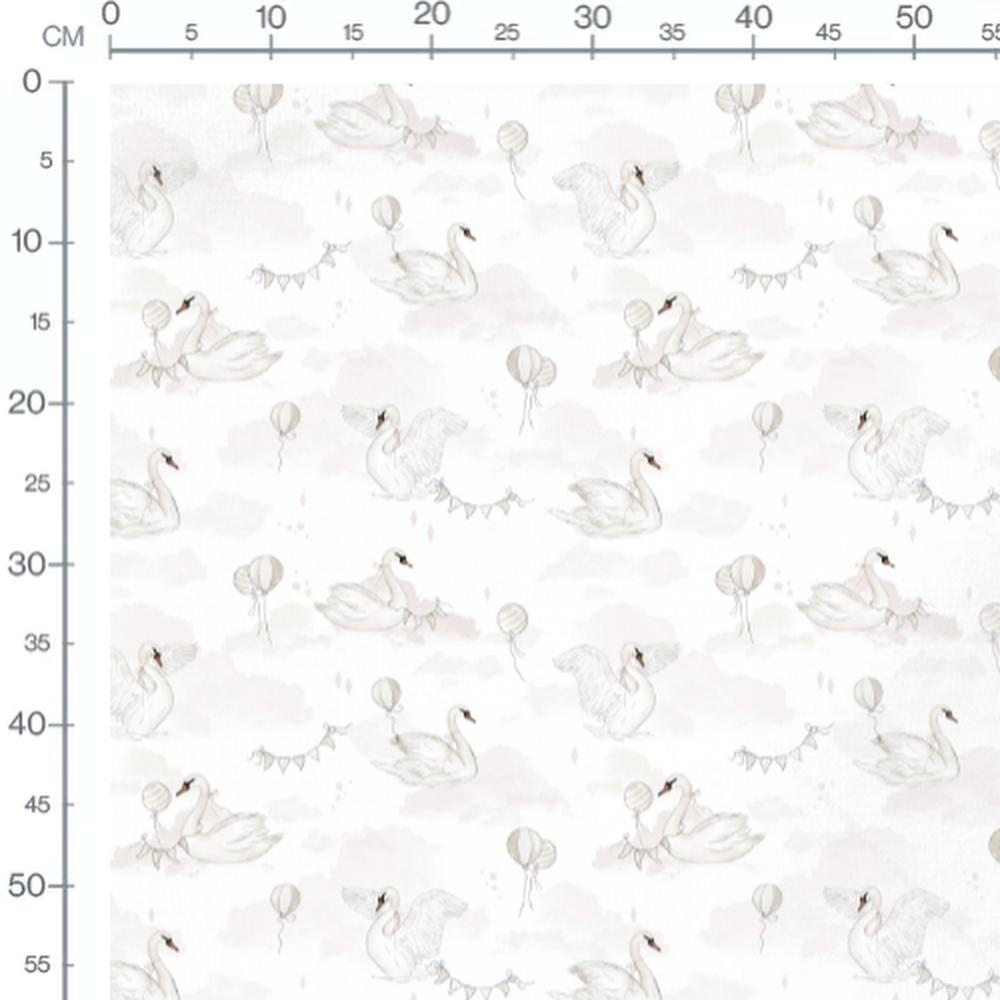 Tissu - Cygnes et ballons pastel