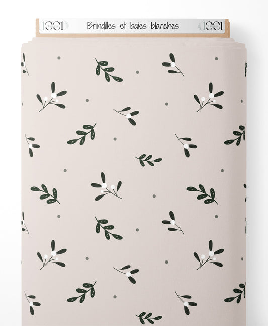 Tissu - Brindilles et baies blanches