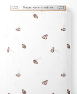 Tissu - Pingouins marron et points gris
