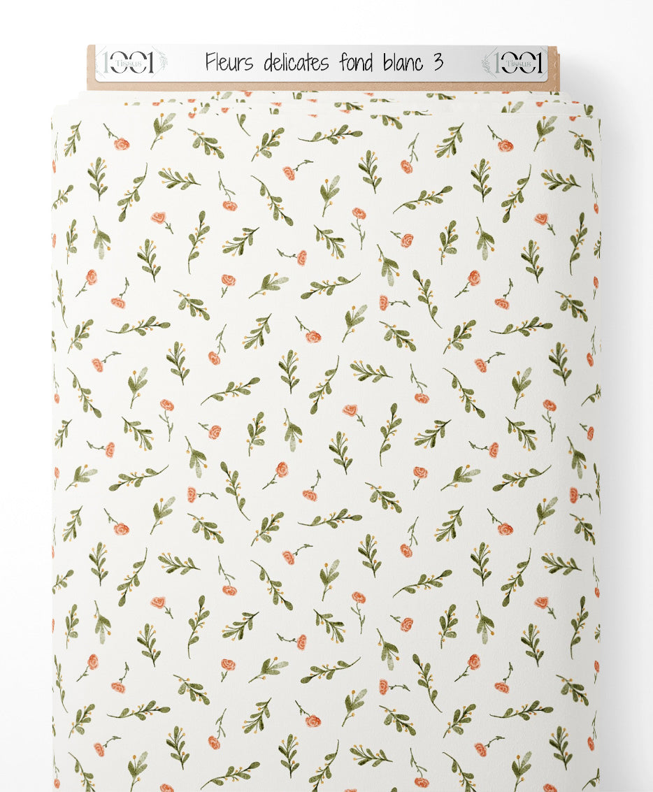 Tissu - Fleurs délicates sur fond blanc 3