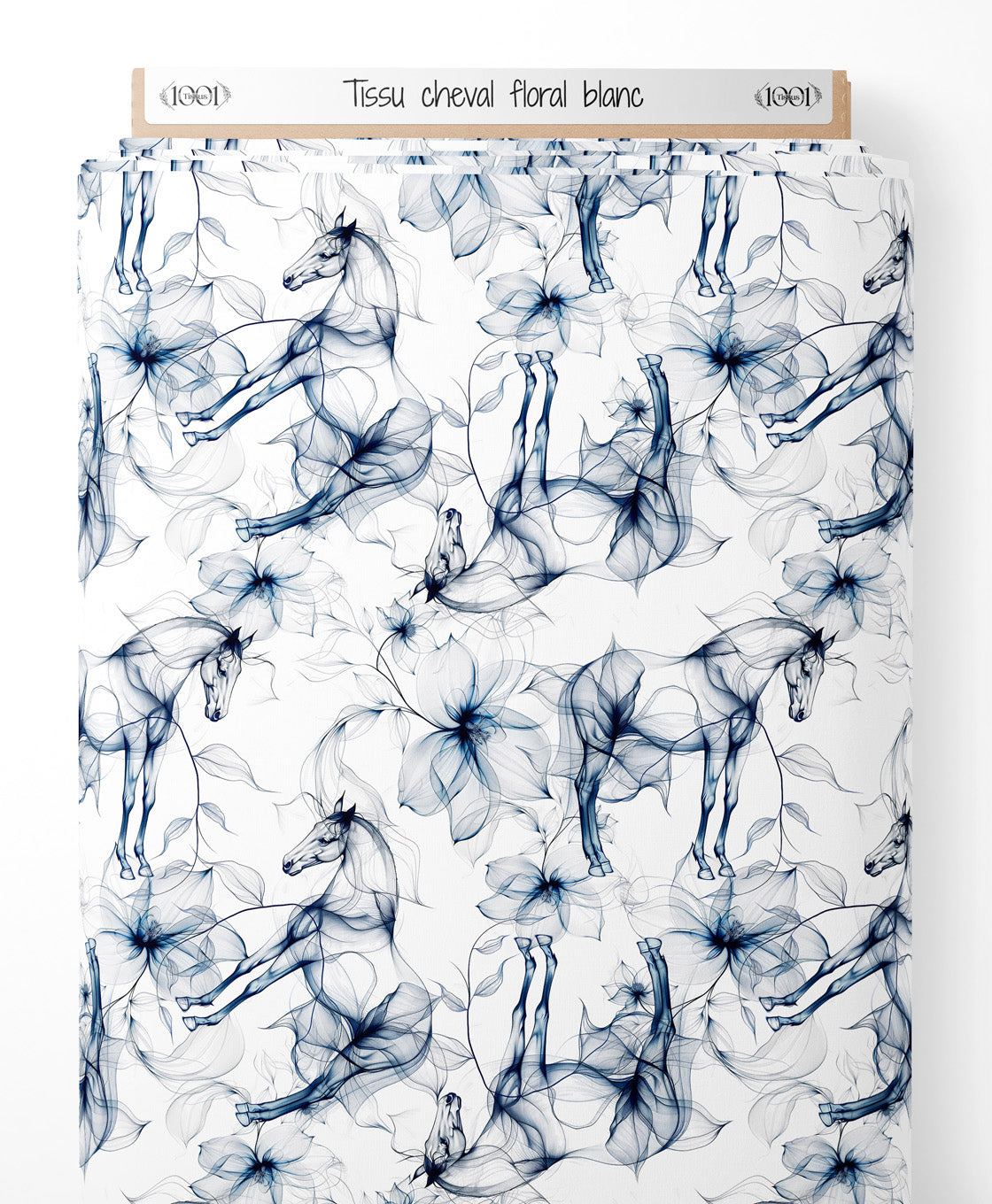 Tissu - cheval floral blanc