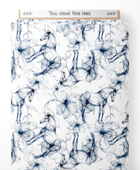 Tissu - cheval floral blanc