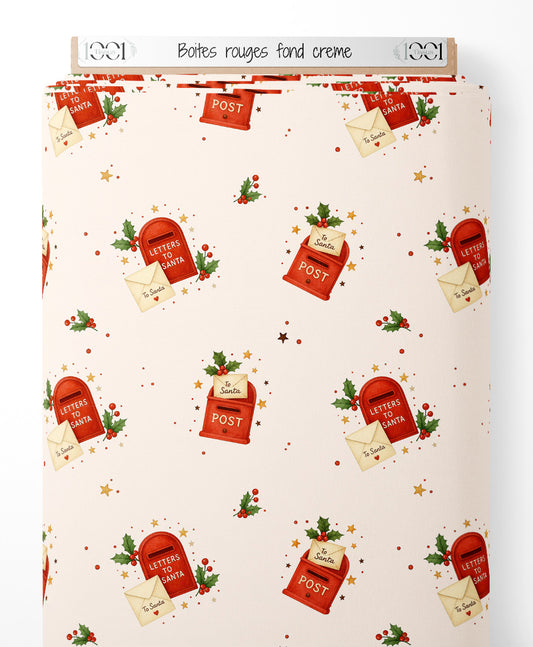 Tissu - Boîtes rouges sur fond crème