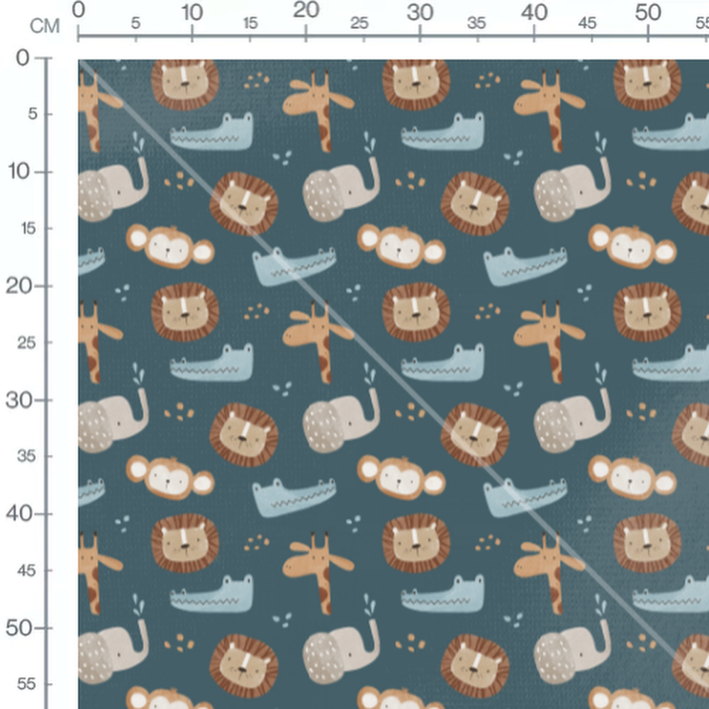 Tissu - Animaux doux sur fond bleu