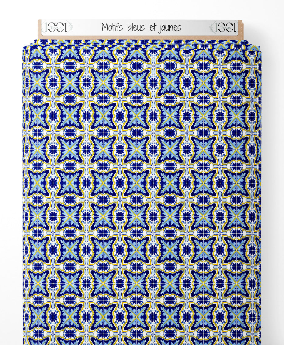 Tissu - Motifs bleus et jaunes
