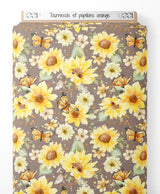 Tissu - Tournesols et papillons orange
