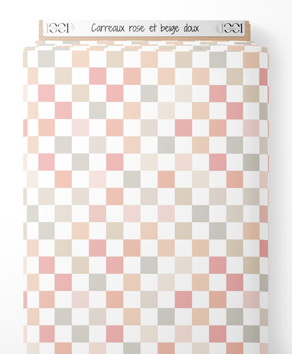 Tissu - Carreaux rose et beige doux