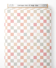 Tissu - Carreaux rose et beige doux