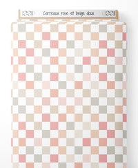 Tissu - Carreaux rose et beige doux