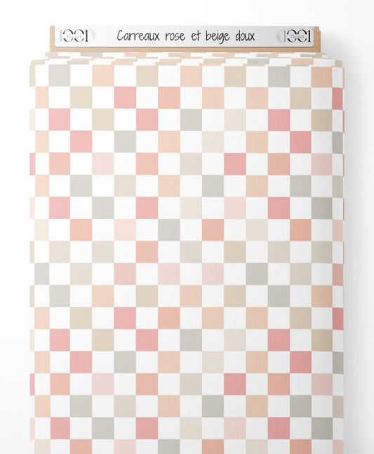 Tissu - Carreaux rose et beige doux