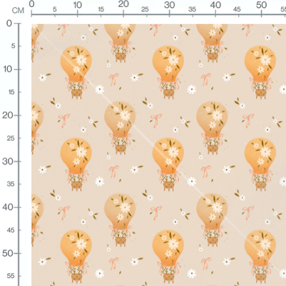 Tissu - Montgolfières et fleurs pastel