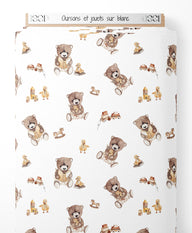 Tissu - Oursons et jouets sur blanc