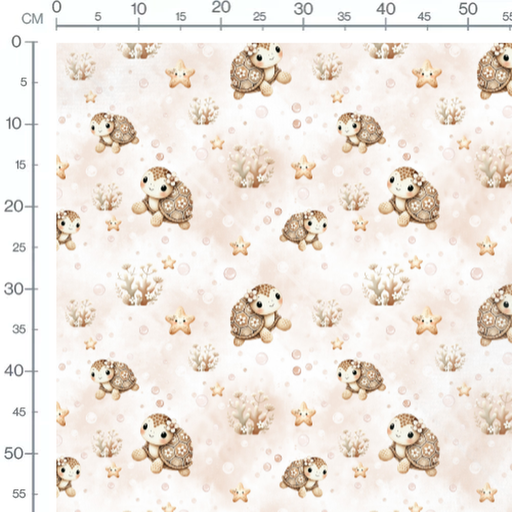 Tissu - Tortues marron et étoiles beige