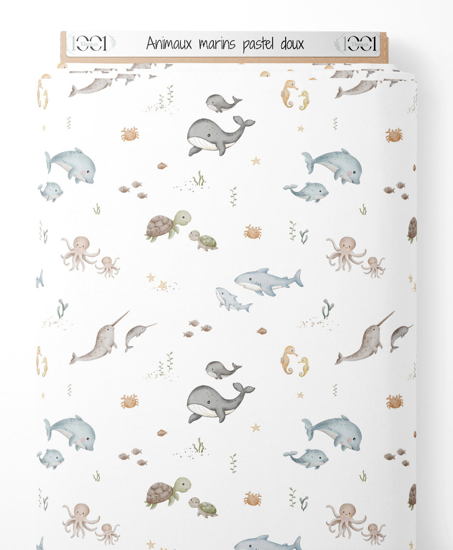 Tissu - Animaux marins pastel doux