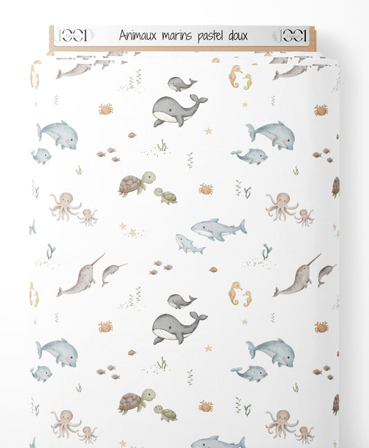 Tissu - Animaux marins pastel doux