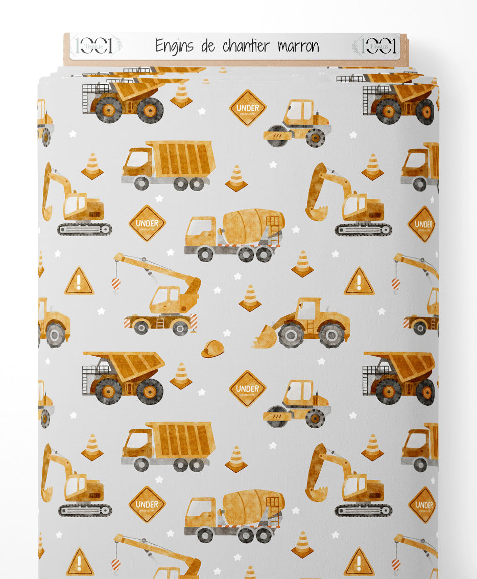 Tissu - Engins de chantier marron