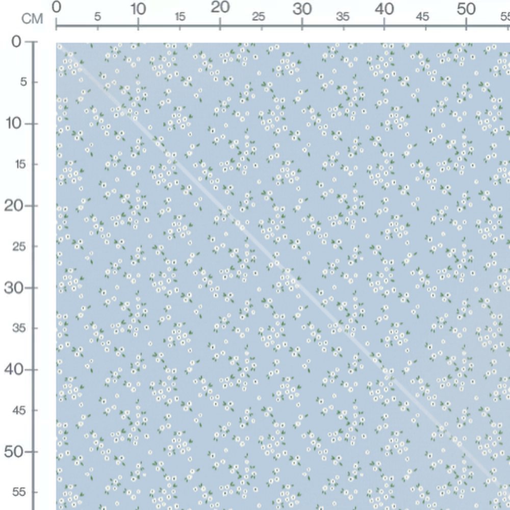 Tissu - Fleurs blanches sur bleu clair