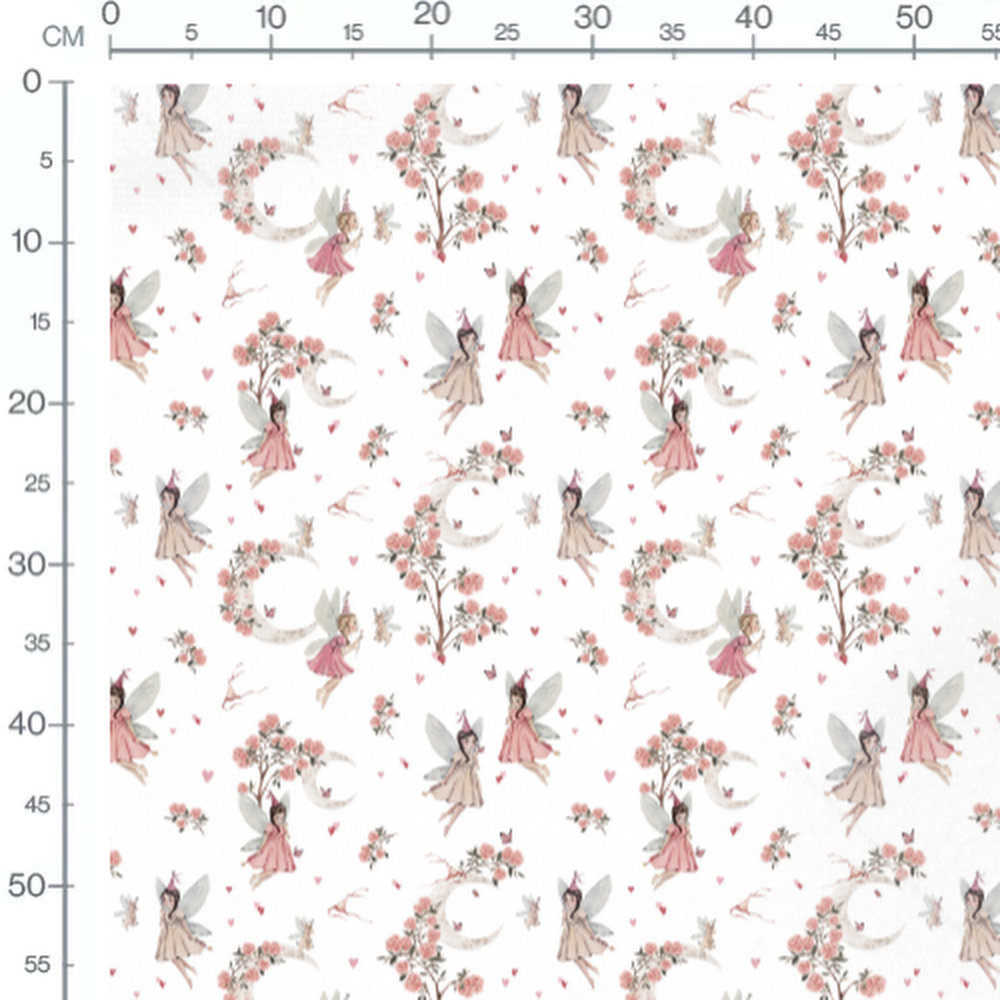 Tissu - Fées roses et lunes fleuries 2