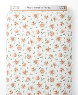 Tissu - Fleurs orange et vertes