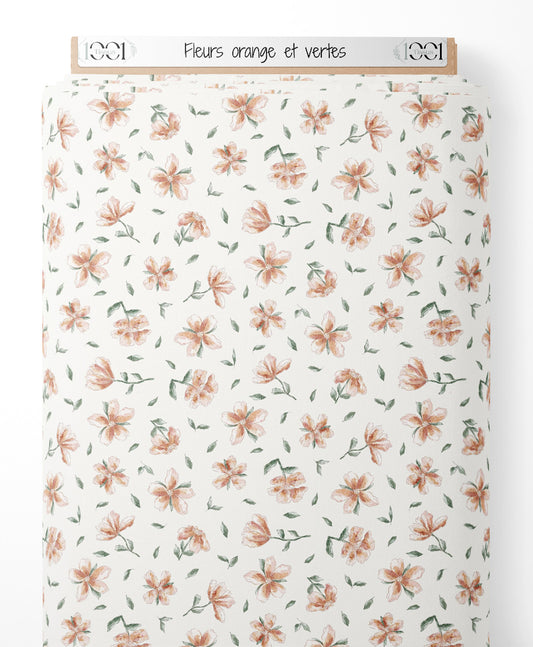 Tissu - Fleurs orange et vertes