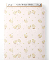 Tissu - Poussins et fleurs blanches