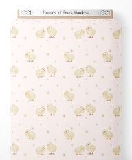 Tissu - Poussins et fleurs blanches