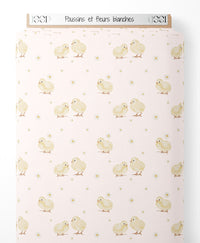 Tissu - Poussins et fleurs blanches