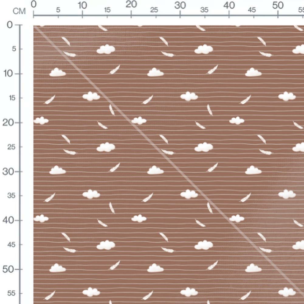 Tissu - Nuages et plumes sur marron