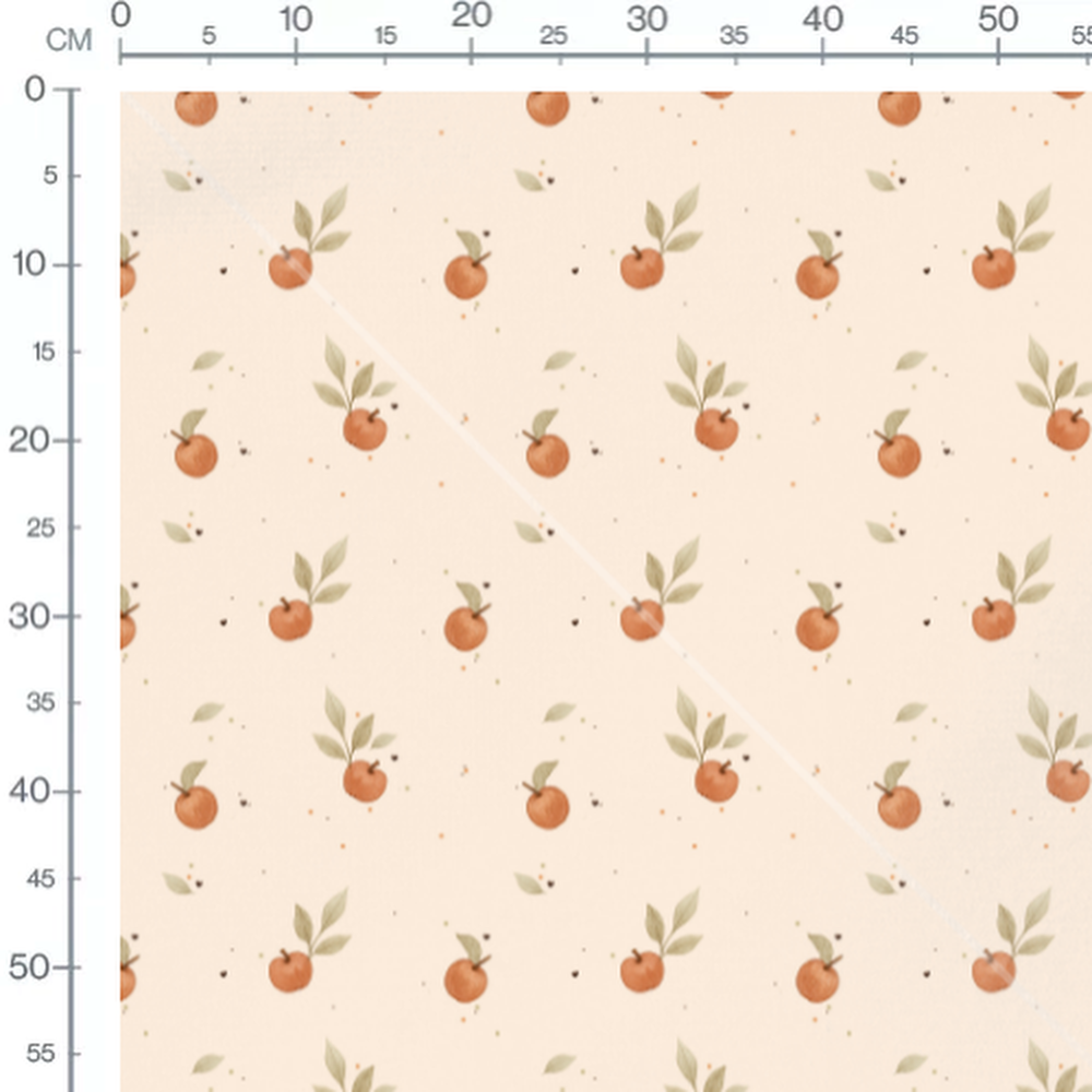Tissu - Pommes rouges et feuilles beige