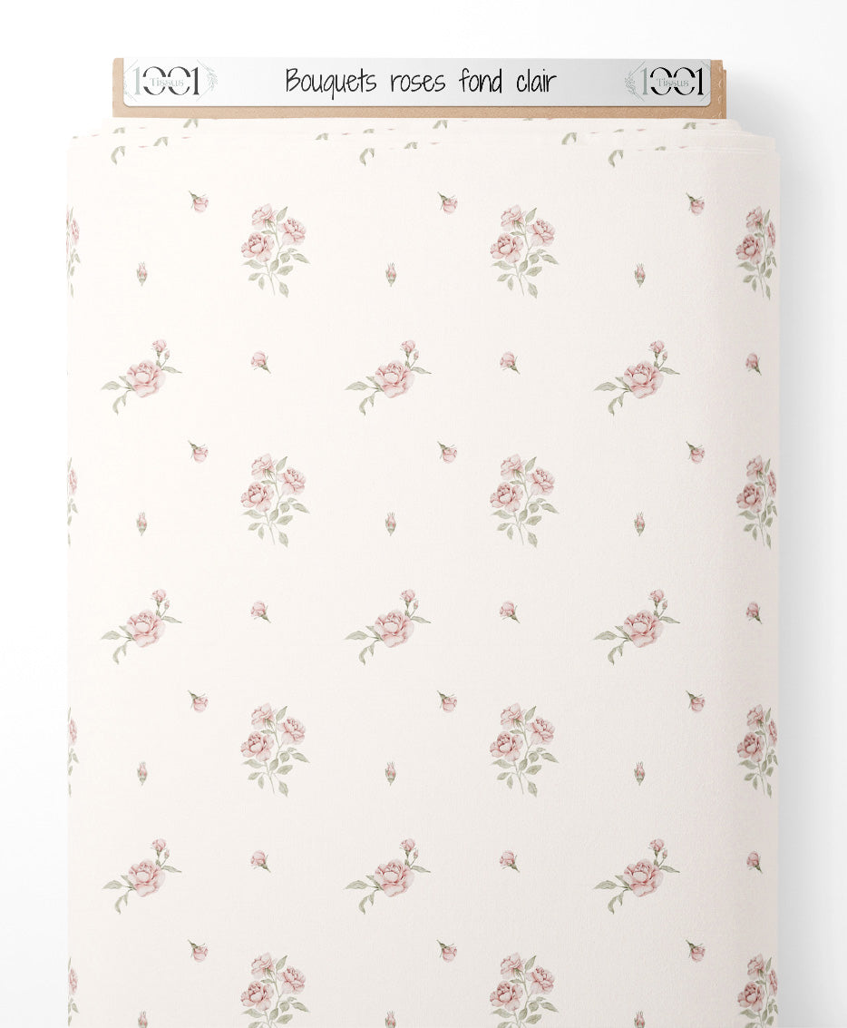 Tissu - Bouquets roses sur fond clair
