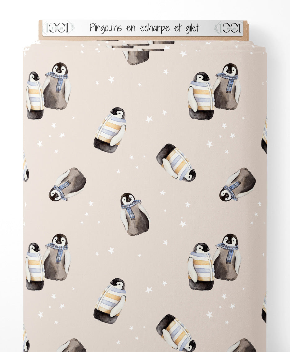Tissu - Pingouins en écharpe et gilet