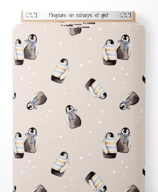 Tissu - Pingouins en écharpe et gilet