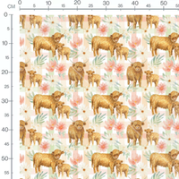 Tissu - Vaches et fleurs sur carreaux