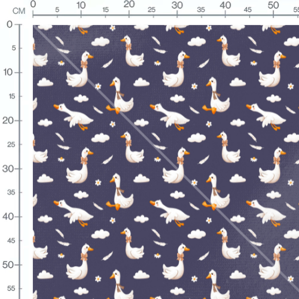 Tissu - Oies et nuages sur fond bleu