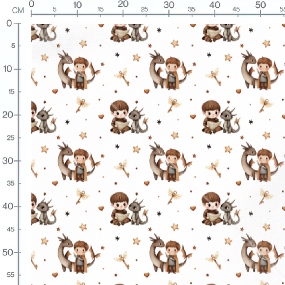 Tissu - Enfants et dragons bruns