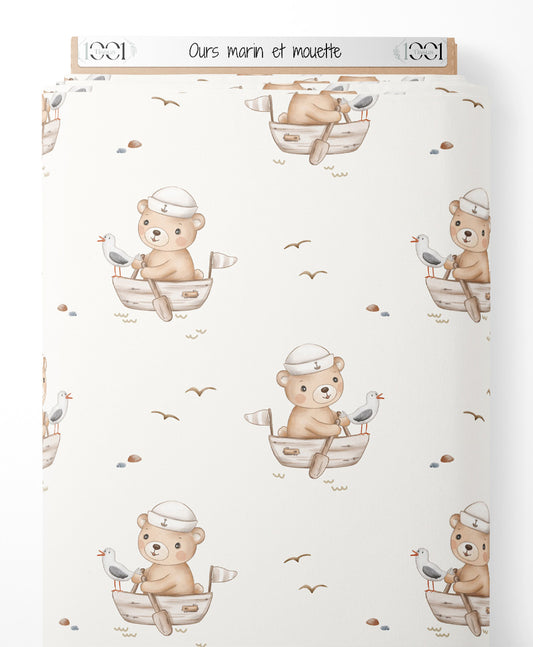 Tissu - Ours marin et mouette
