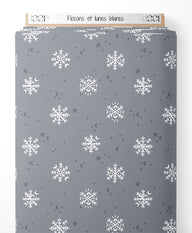 Tissu - Flocons et lunes blancs