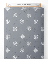 Tissu - Flocons et lunes blancs