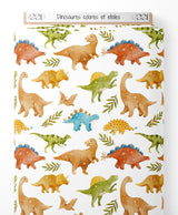 Tissu - Dinosaures colorés et étoiles