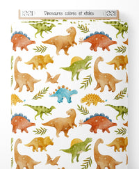 Tissu - Dinosaures colorés et étoiles