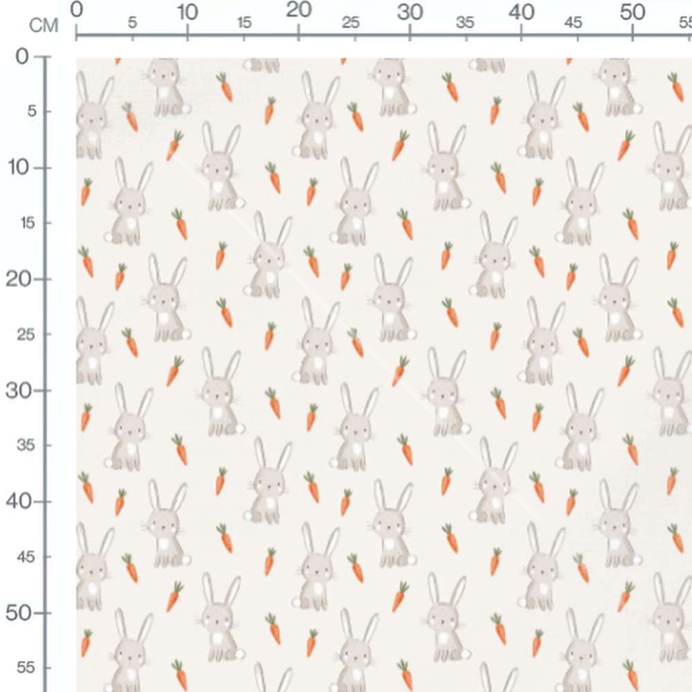 Tissu - Lapins gris doux et carottes