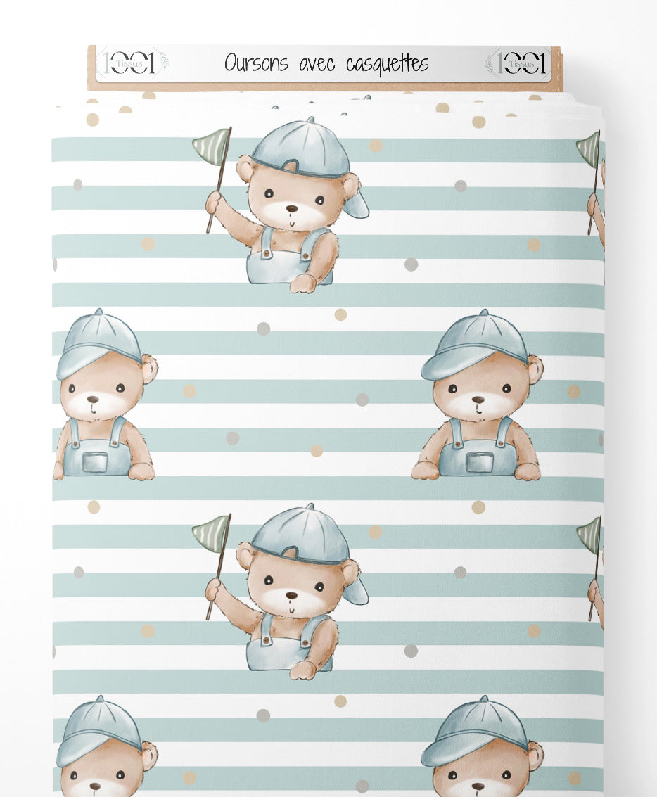 Tissu - Oursons avec casquettes