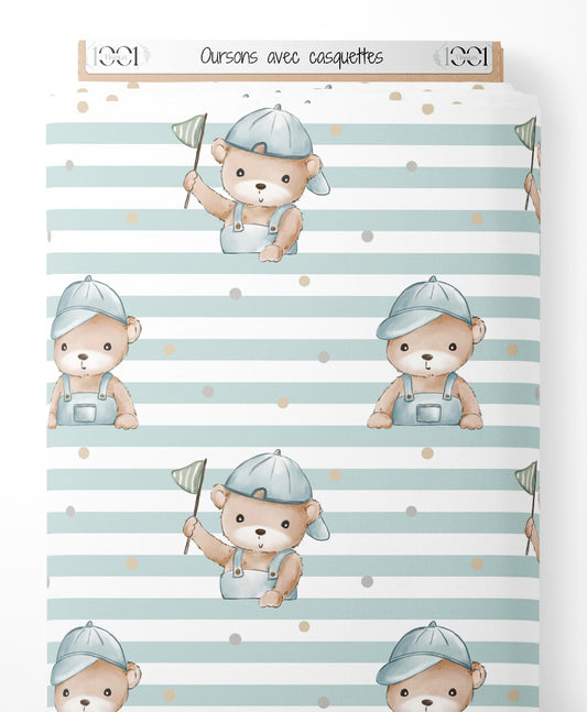 Tissu - Oursons avec casquettes