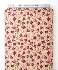 Tissu - Fleurs bordeaux sur beige