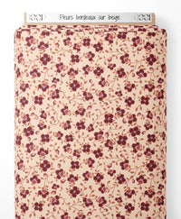 Tissu - Fleurs bordeaux sur beige