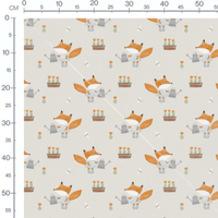 Tissu - Renards arrosant des fleurs