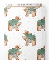 Tissu - Ours et lapin sur blanc