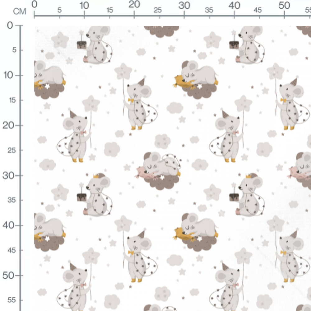 Tissu - Souris étoilées et nuages